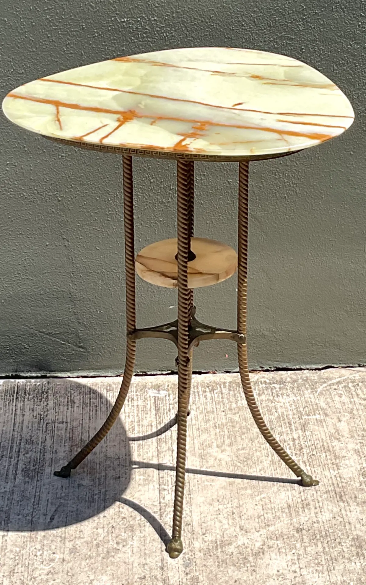 Vintage Greek Key Brass and Onyx Accent Table