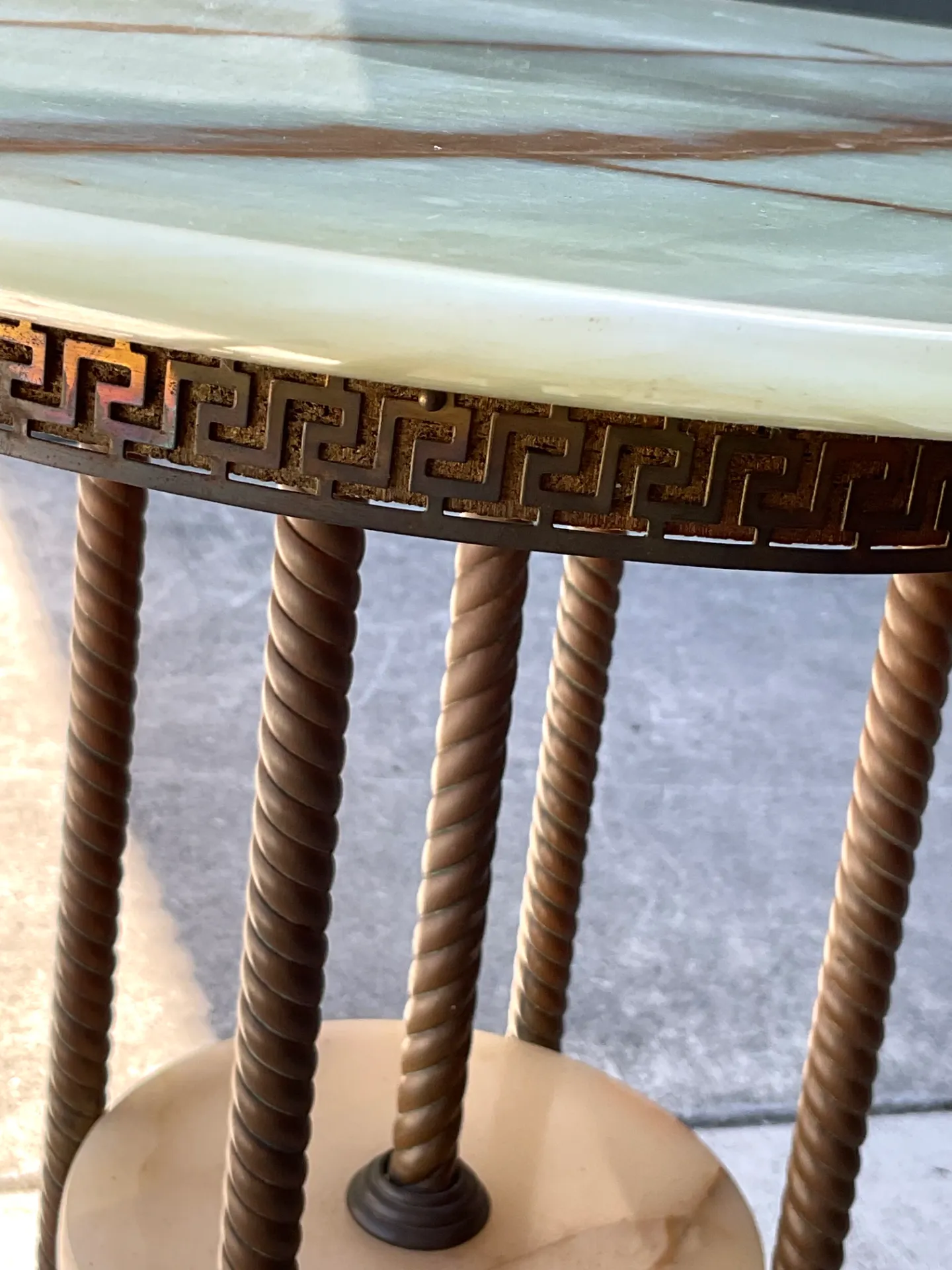 Vintage Greek Key Brass and Onyx Accent Table — additional photo 3