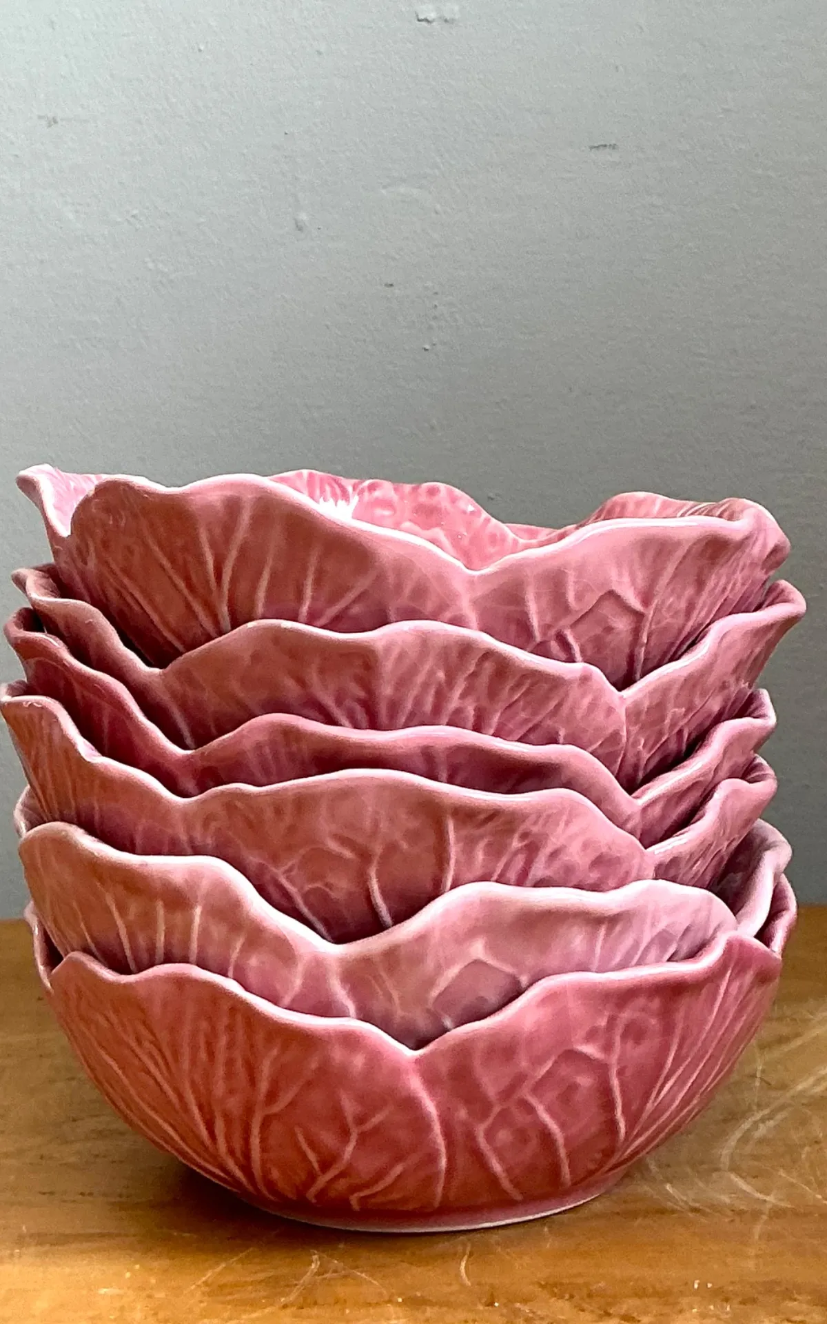 Vintage Bordallo Pinheiro Pink Cabbage Leaf Ceramic Bowls - Set of 6 — additional photo 2