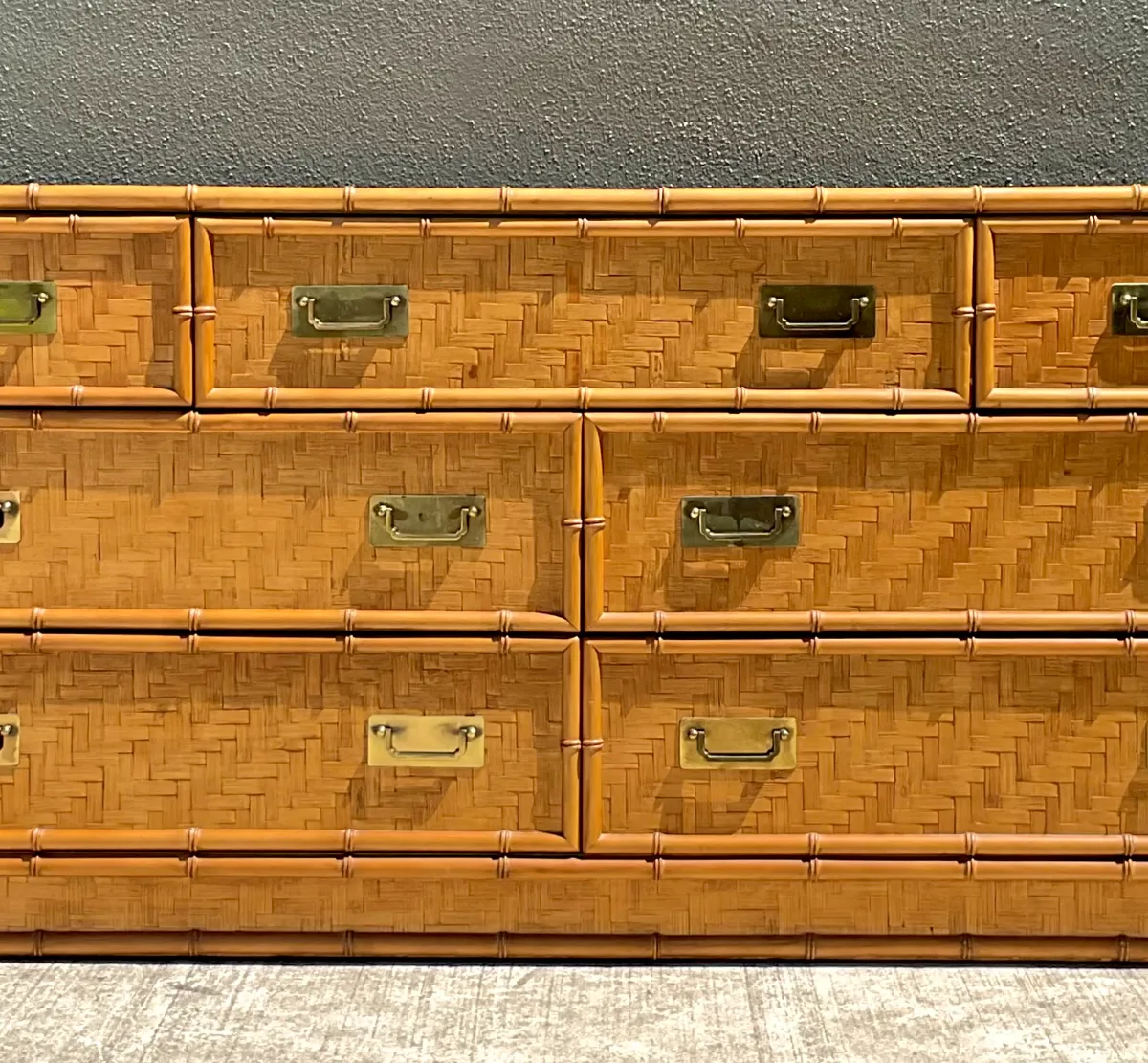 Vintage Dixie Parquet Rattan Six-Drawer Dresser — additional photo 8