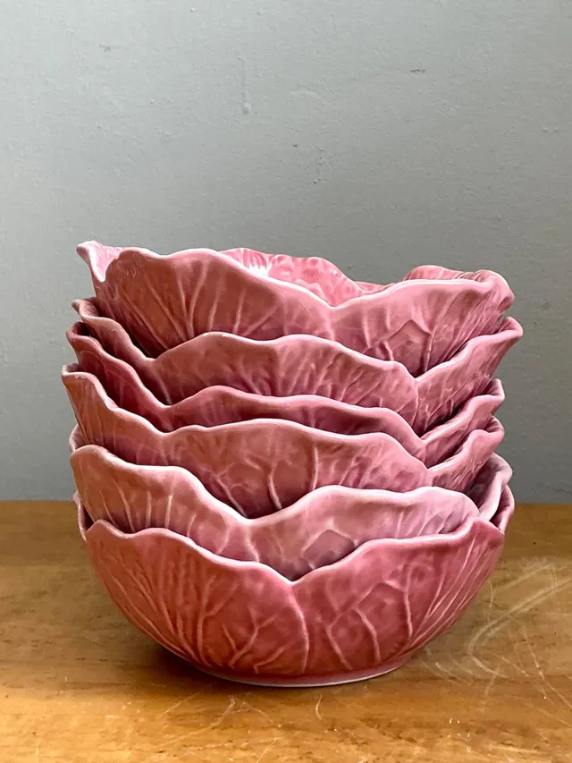 Vintage Bordallo Pinheiro Pink Cabbage Leaf Ceramic Bowls - Set of 6 — additional photo 4