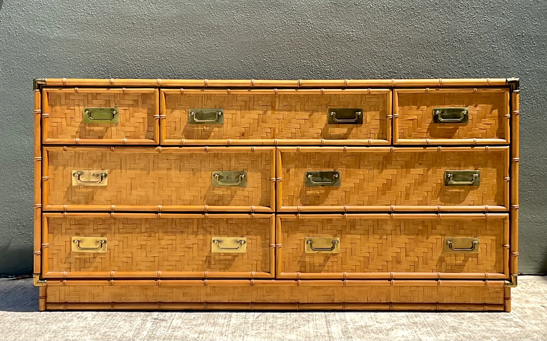 Vintage Dixie Parquet Rattan Six-Drawer Dresser — additional photo 2