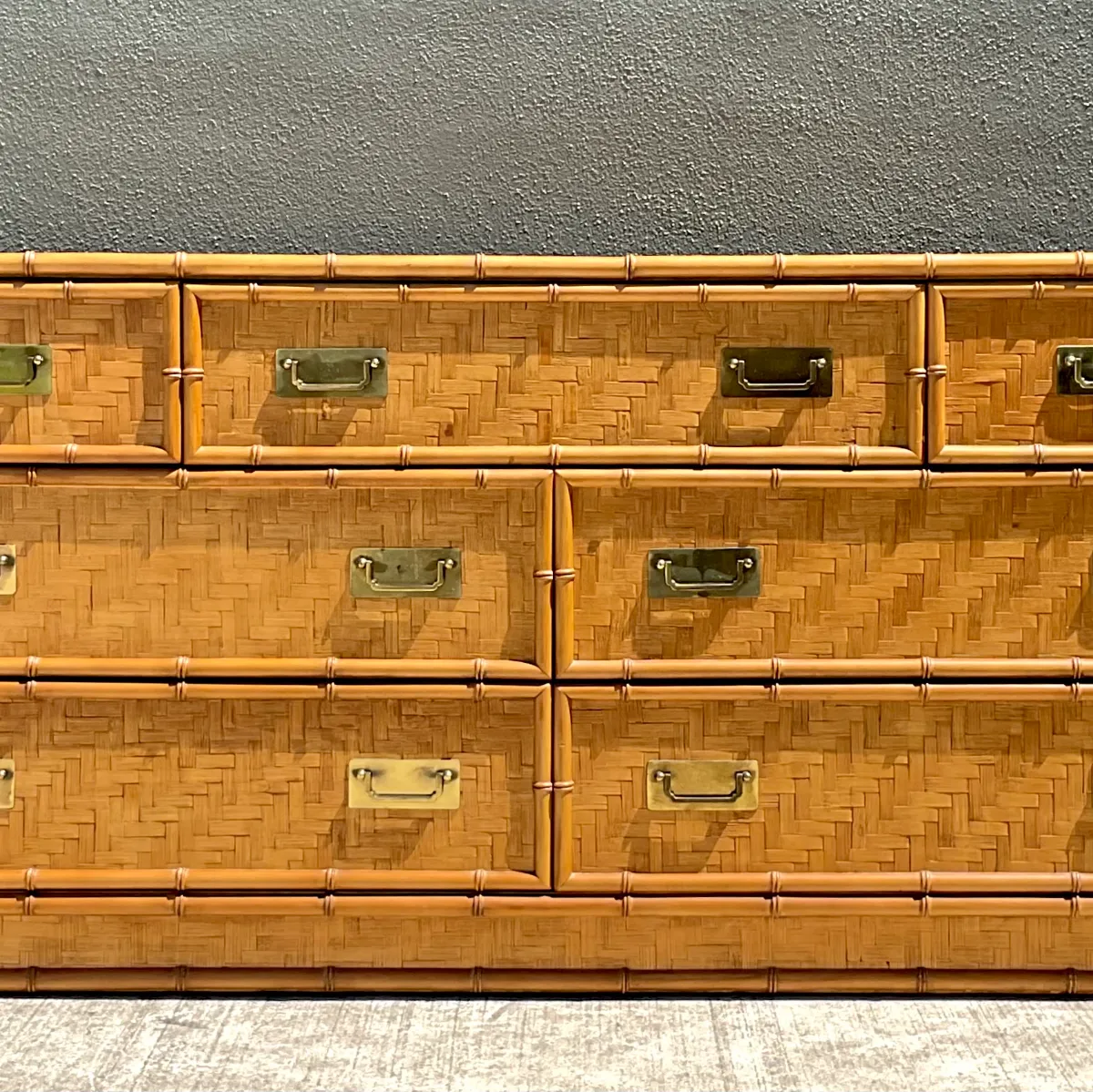 Vintage Dixie Parquet Rattan Six-Drawer Dresser — additional photo 2