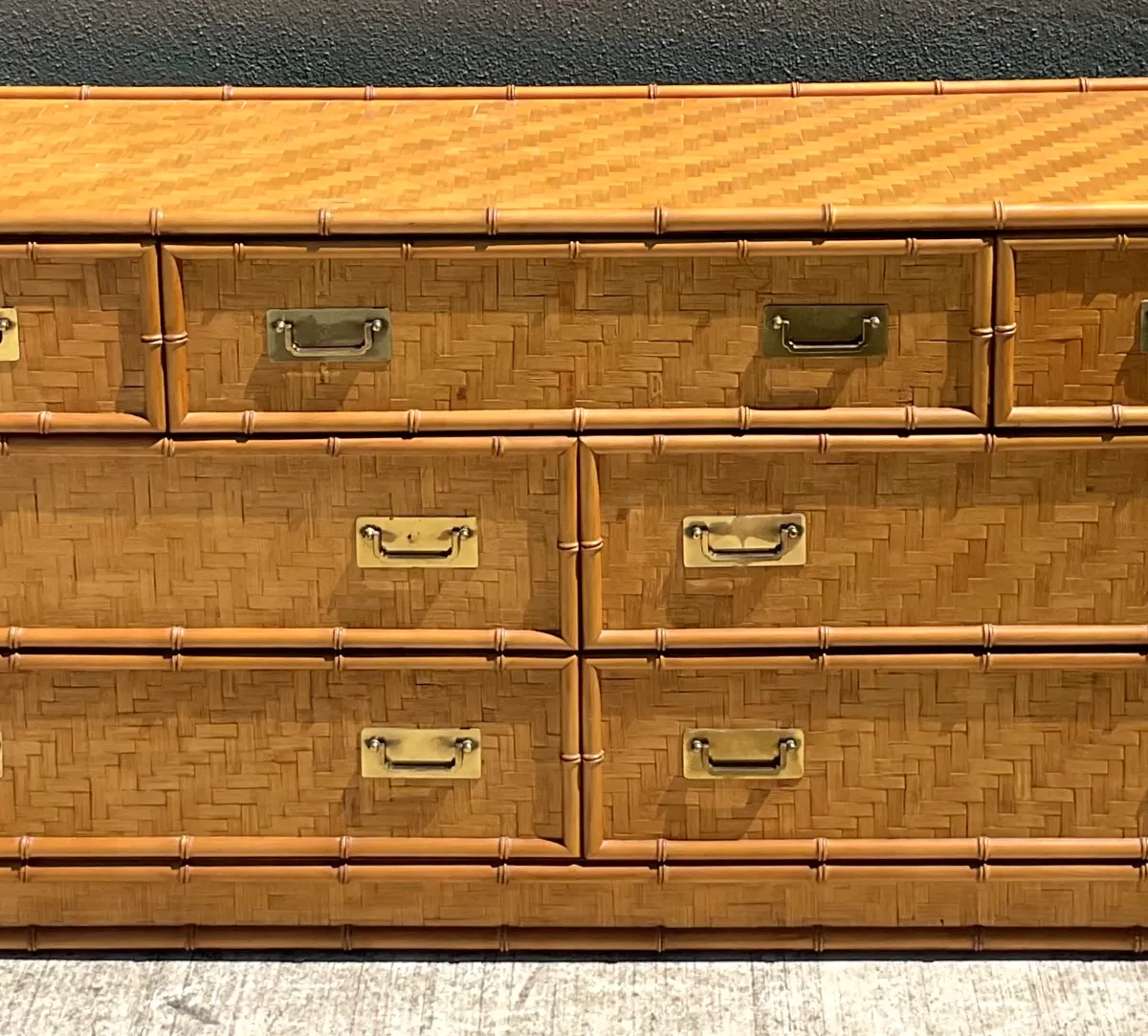 Vintage Dixie Parquet Rattan Six-Drawer Dresser — additional photo 4