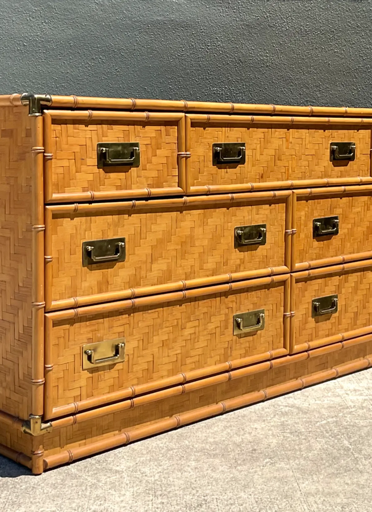 Vintage Dixie Parquet Rattan Six-Drawer Dresser — additional photo 6