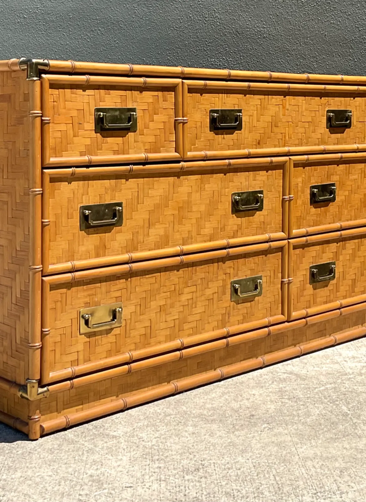 Vintage Dixie Parquet Rattan Six-Drawer Dresser — additional photo 7