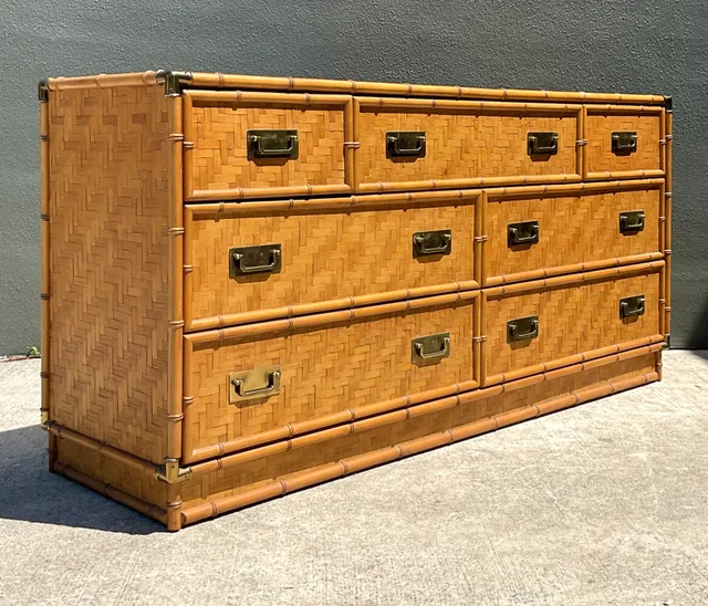 Vintage Dixie Parquet Rattan Six-Drawer Dresser — additional photo 7