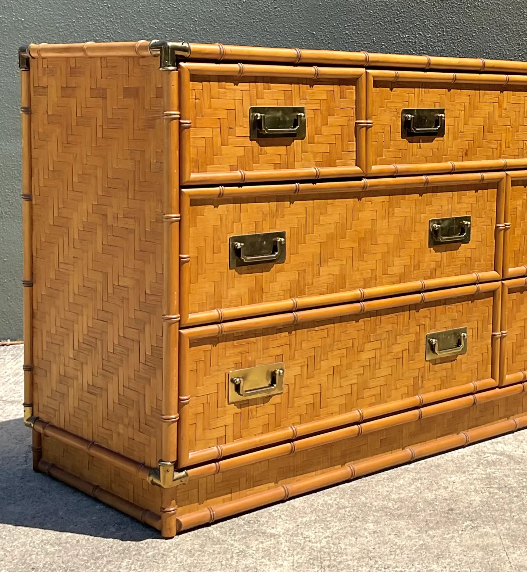 Vintage Dixie Parquet Rattan Six-Drawer Dresser — additional photo 1