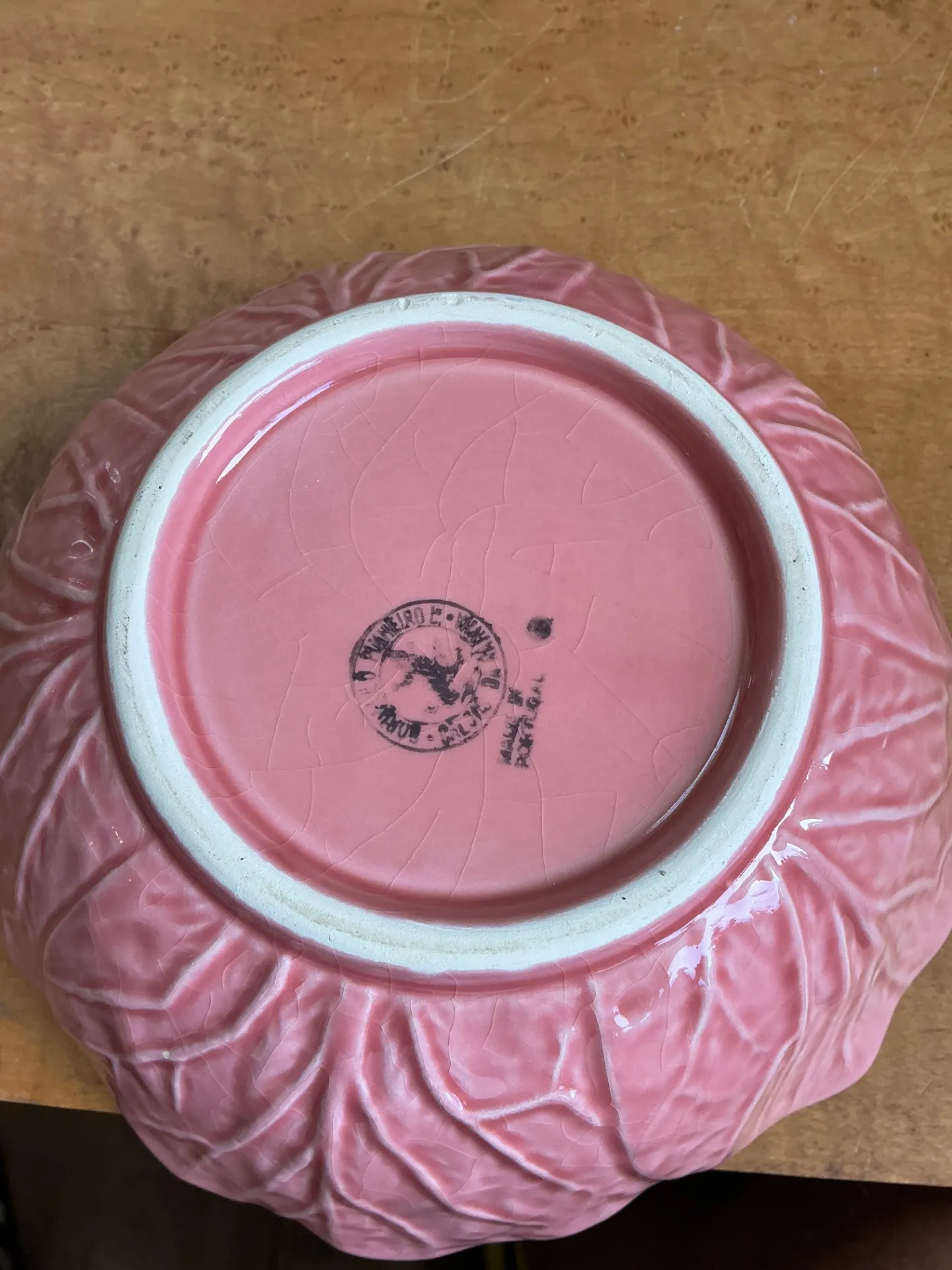 Vintage Bordallo Pinheiro Pink Cabbage Leaf Ceramic Bowls - Set of 6 — additional photo 7