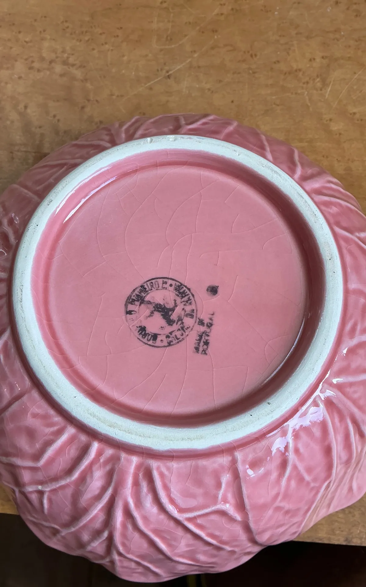Vintage Bordallo Pinheiro Pink Cabbage Leaf Ceramic Bowls - Set of 6 — additional photo 7