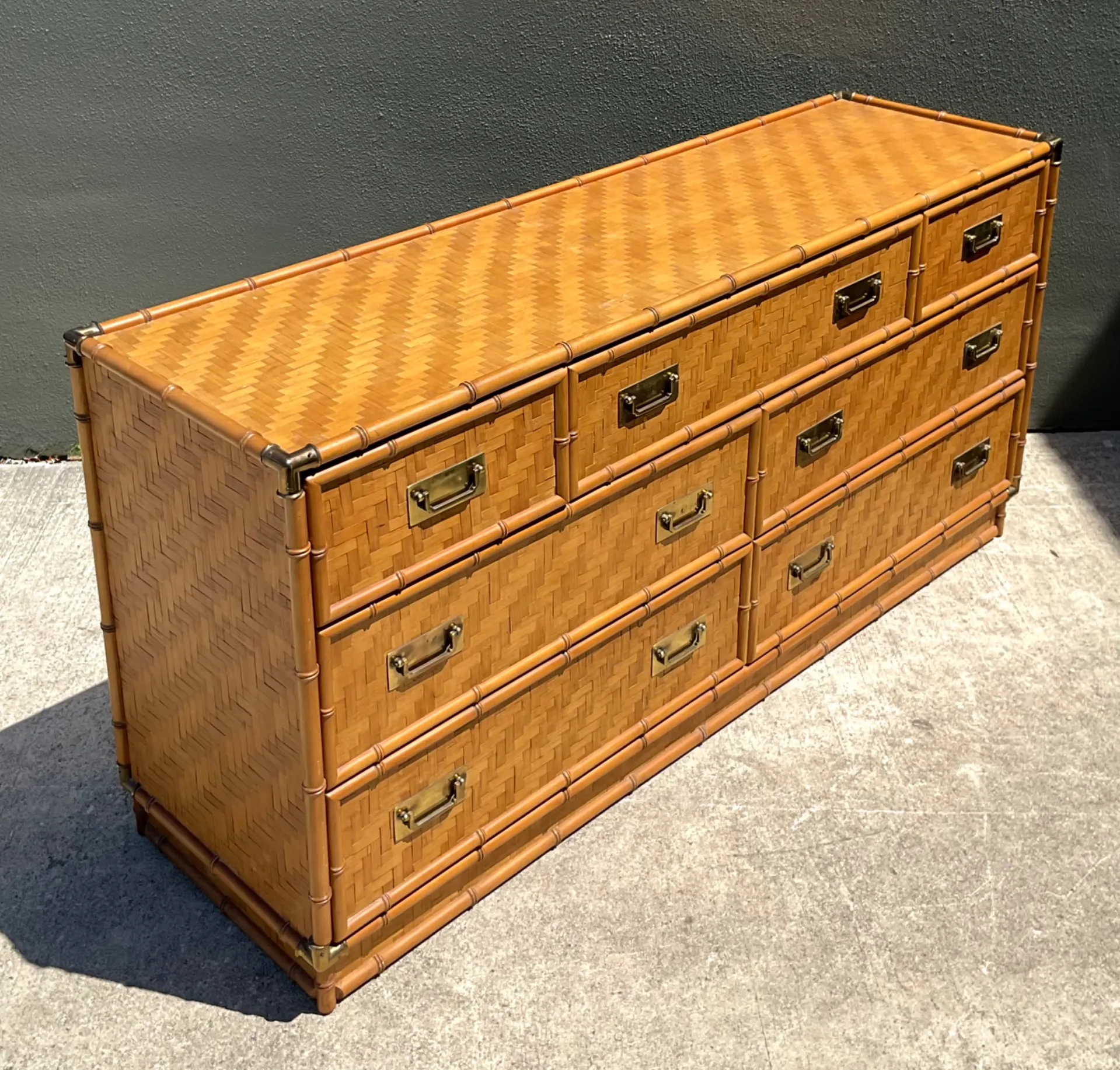 Vintage Dixie Parquet Rattan Six-Drawer Dresser — additional photo 3