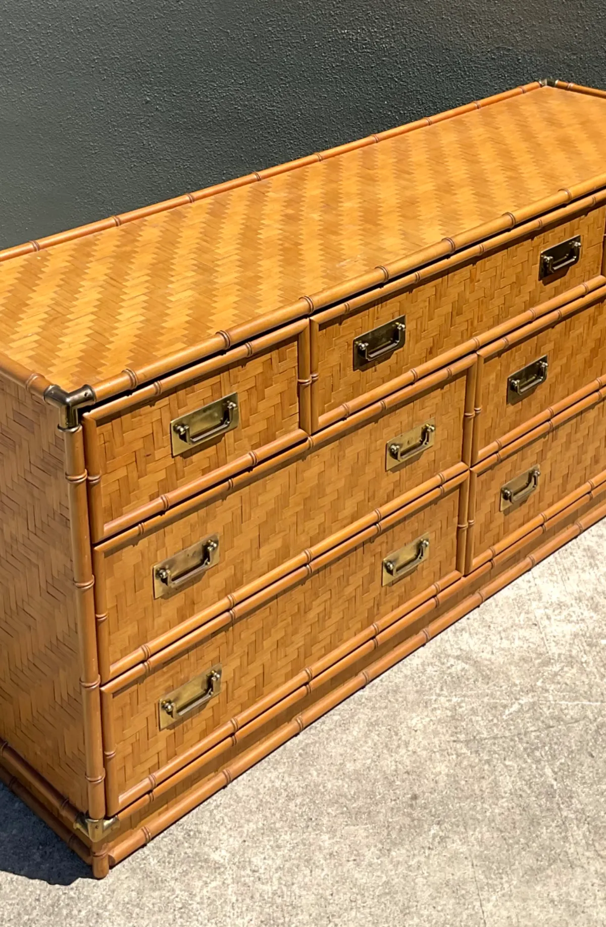 Vintage Dixie Parquet Rattan Six-Drawer Dresser — additional photo 3