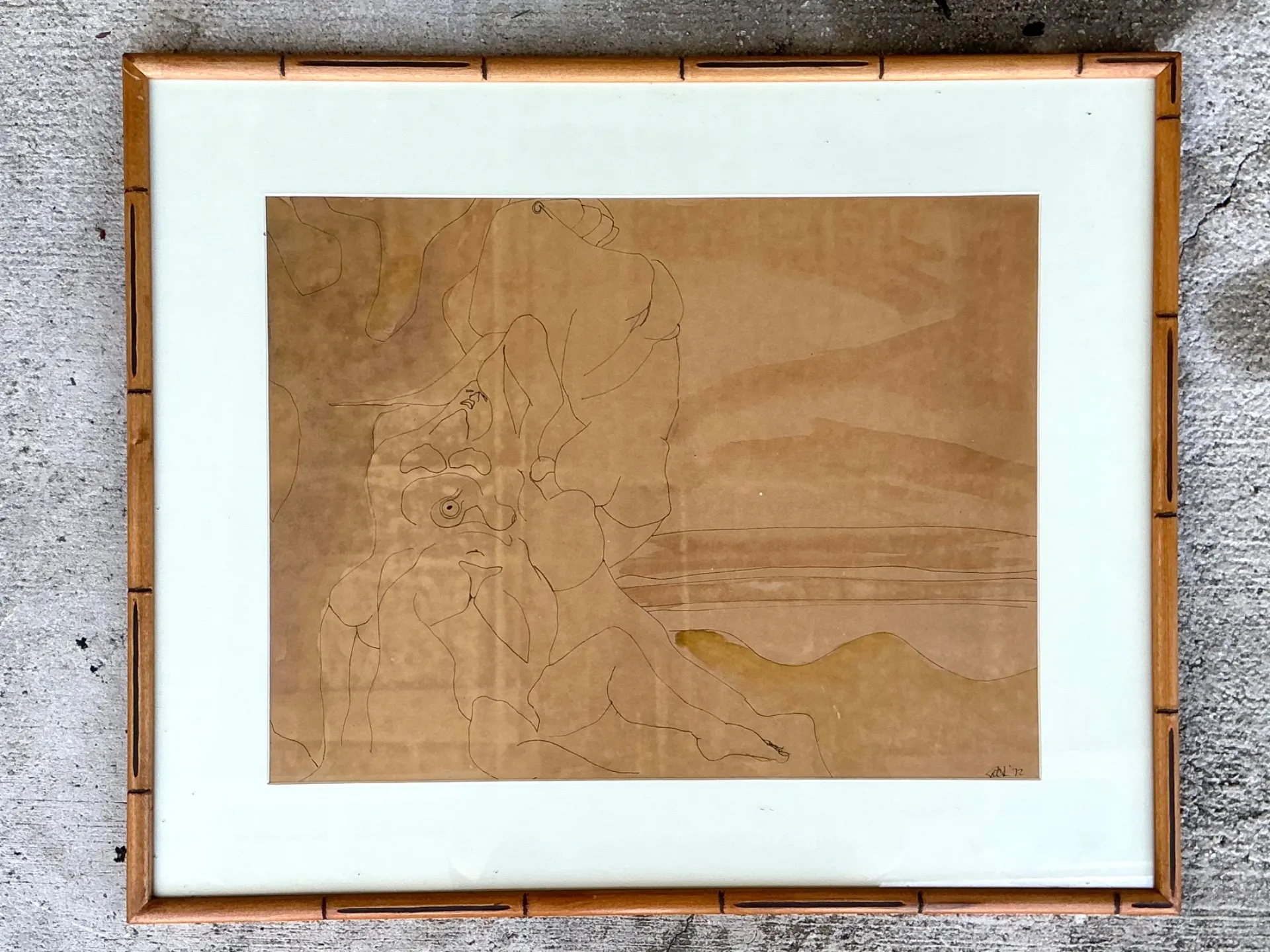 Framed Abstract Figurative Line Drawing — additional photo 2