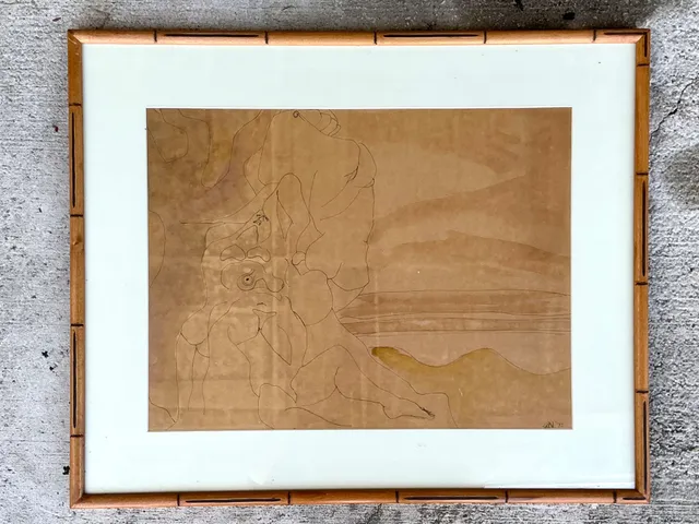 Framed Abstract Figurative Line Drawing — additional photo 2