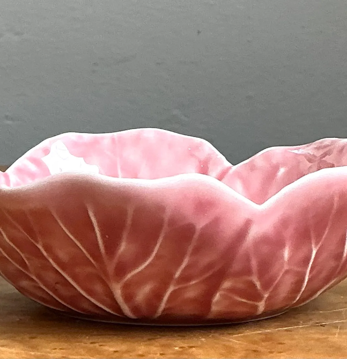 Vintage Bordallo Pinheiro Pink Cabbage Leaf Ceramic Bowls - Set of 6 - Ceramic, 6.75W x 2.5H — additional photo 7