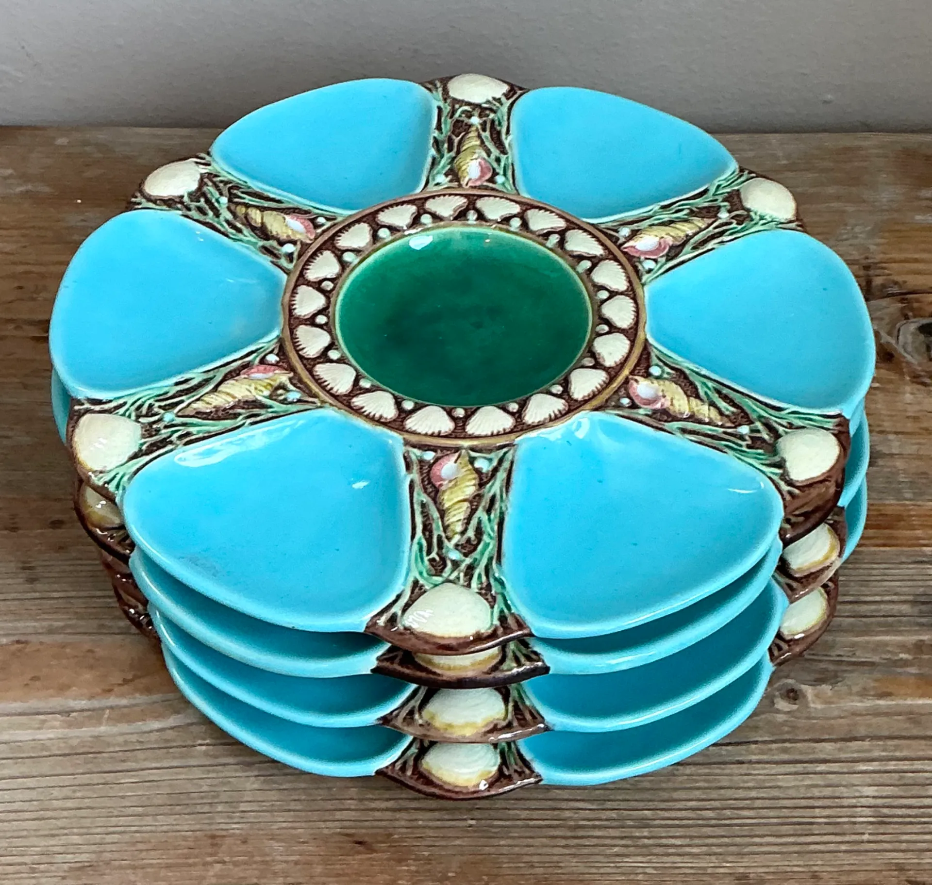 Vintage Minton Majolica Turquoise Oyster Plates - Set of Six — additional photo 6