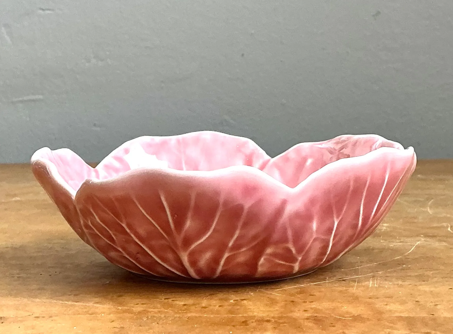 Vintage Bordallo Pinheiro Pink Cabbage Leaf Ceramic Bowls - Set of 6 - Ceramic, 6.75W x 2.5H — additional photo 5
