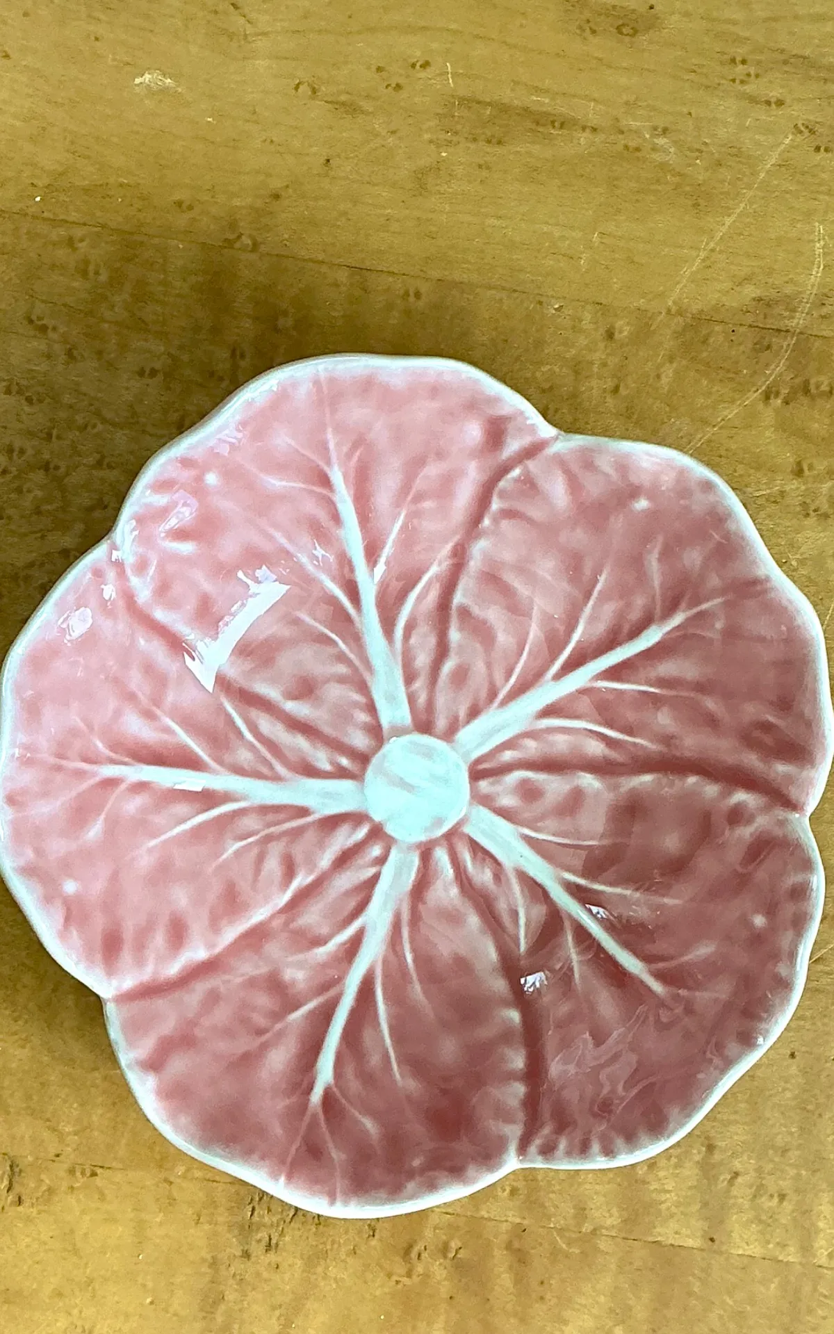 Vintage Bordallo Pinheiro Pink Cabbage Leaf Ceramic Bowls - Set of 6 - Ceramic, 6.75W x 2.5H
