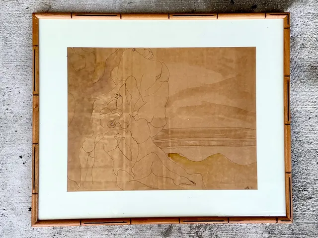 Framed Abstract Figurative Line Drawing — additional photo 1