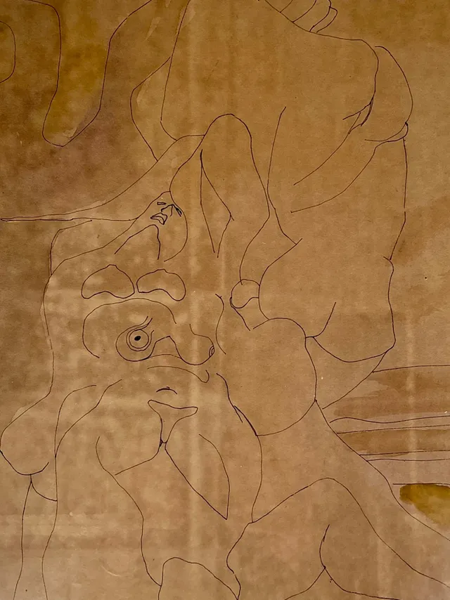 Framed Abstract Figurative Line Drawing — additional photo 3