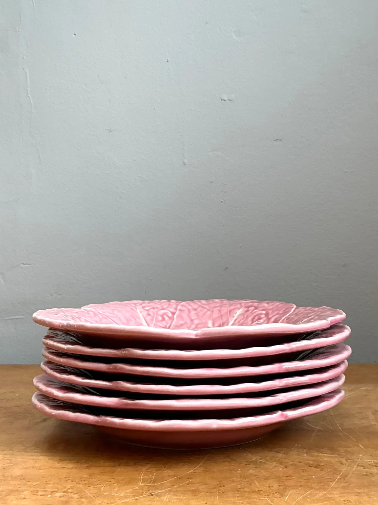 Vintage Bordallo Pinheiro Pink Cabbage Leaf Plates - Set of 6 — additional photo 8