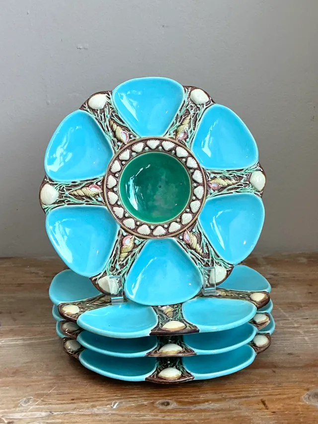Vintage Minton Majolica Turquoise Oyster Plates - Set of Six — additional photo 5