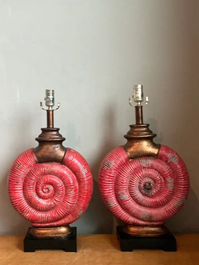 Vintage Red Nautilus Ceramic Table Lamps — additional photo 3