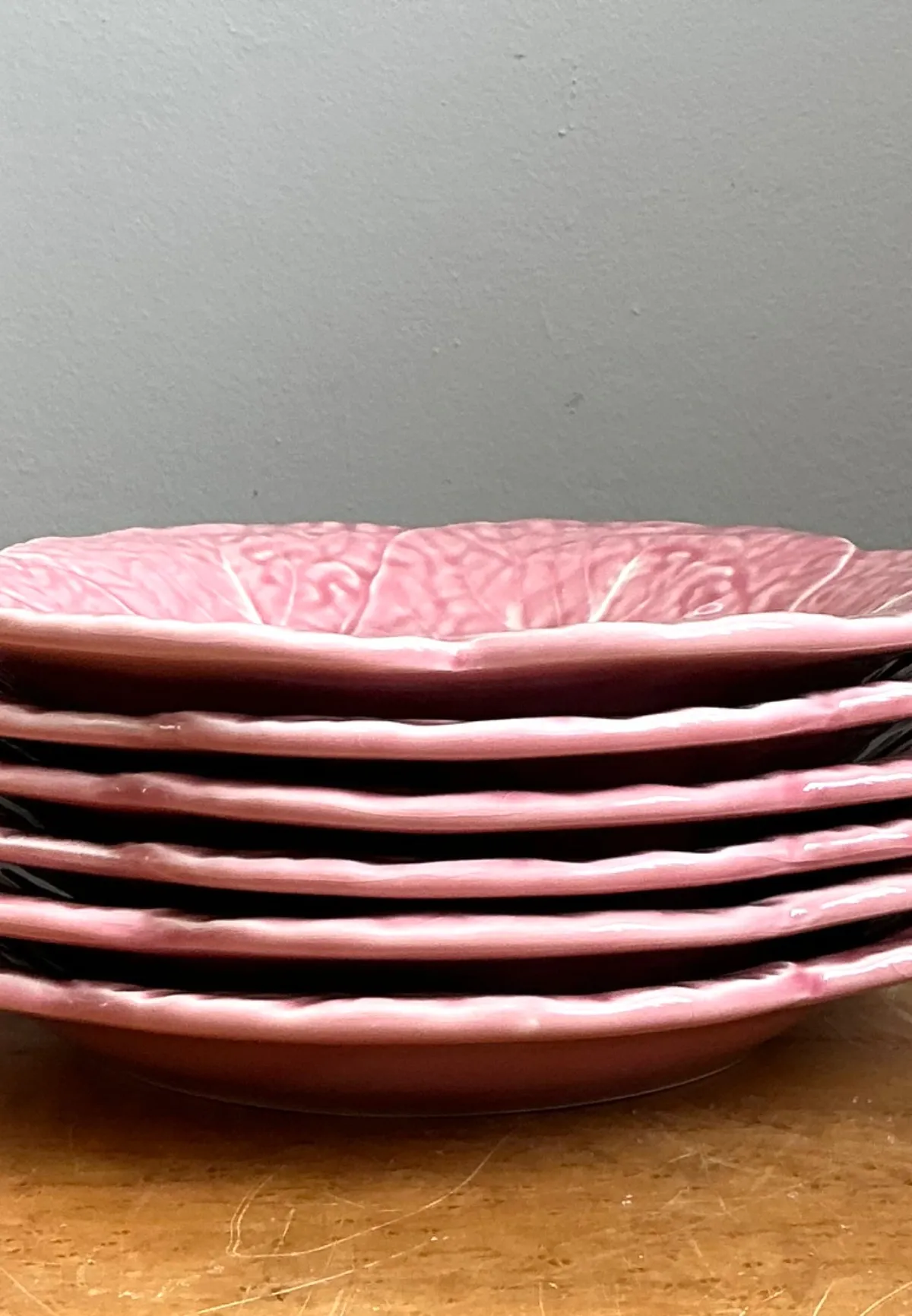 Vintage Bordallo Pinheiro Pink Cabbage Leaf Plates - Set of 6 — additional photo 2