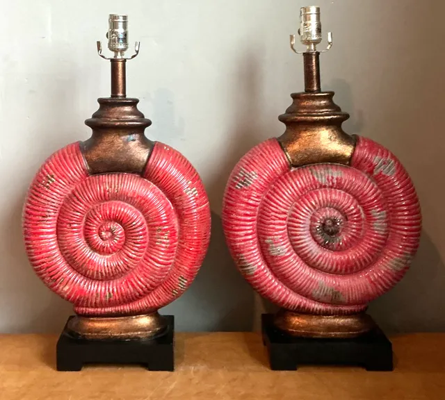 Vintage Red Nautilus Ceramic Table Lamps — additional photo 1