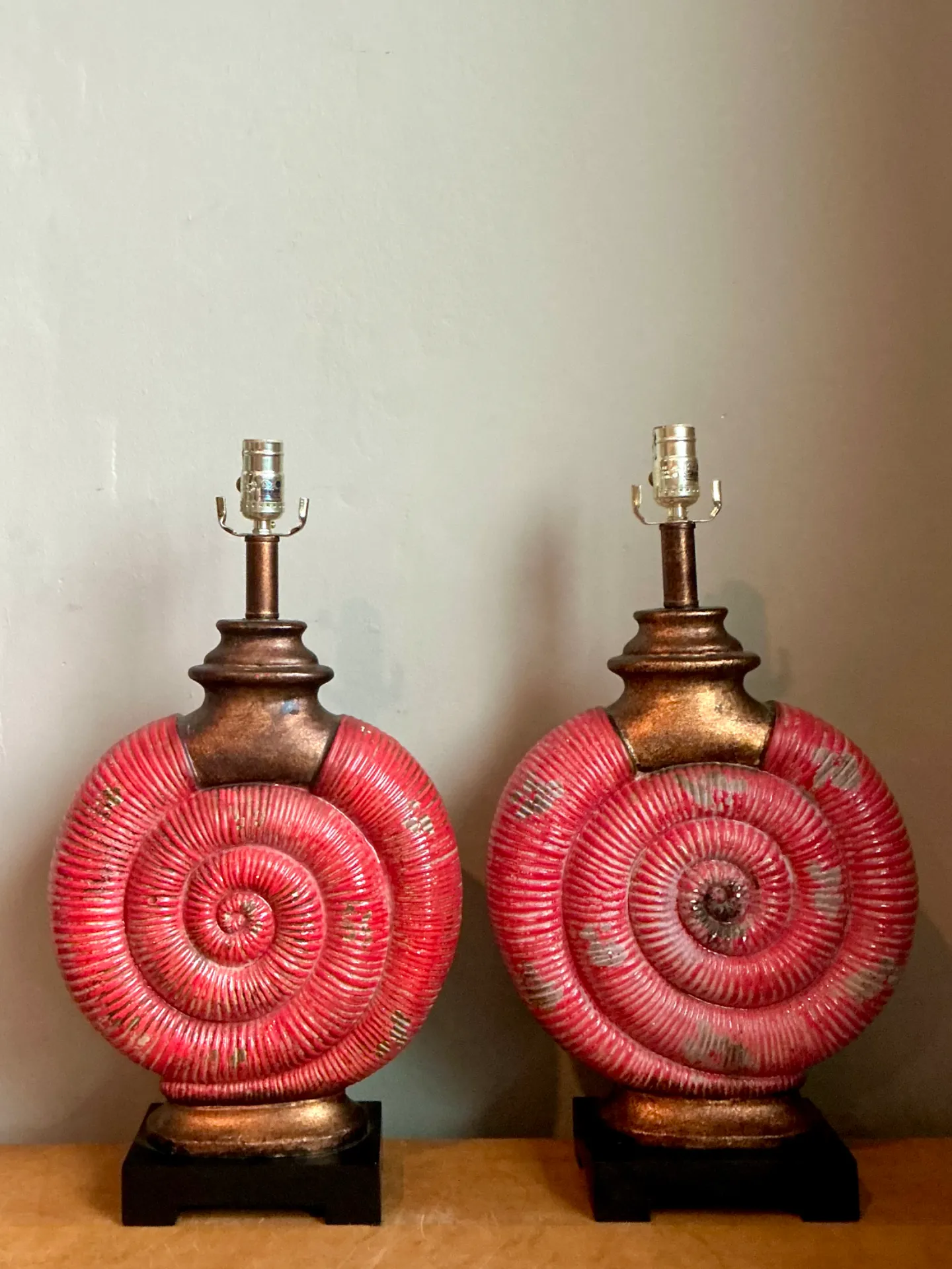 Vintage Red Nautilus Ceramic Table Lamps — additional photo 6