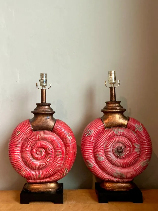 Vintage Red Nautilus Ceramic Table Lamps — additional photo 6