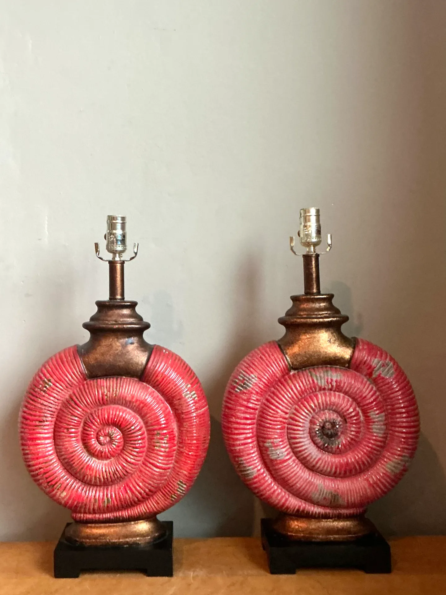 Vintage Red Nautilus Ceramic Table Lamps — additional photo 4