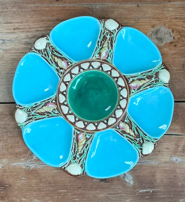 Vintage Minton Majolica Turquoise Oyster Plates - Set of Six — additional photo 7