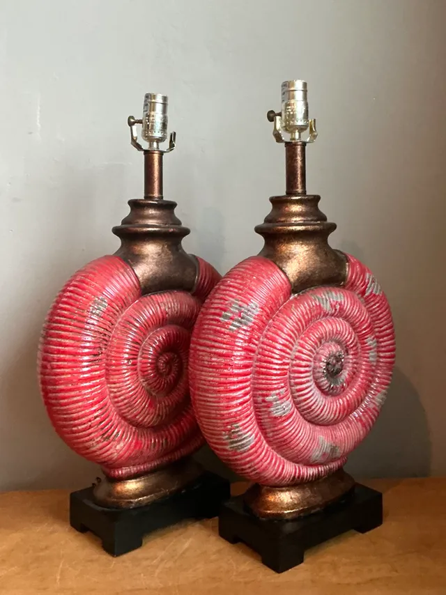 Vintage Red Nautilus Ceramic Table Lamps — additional photo 8