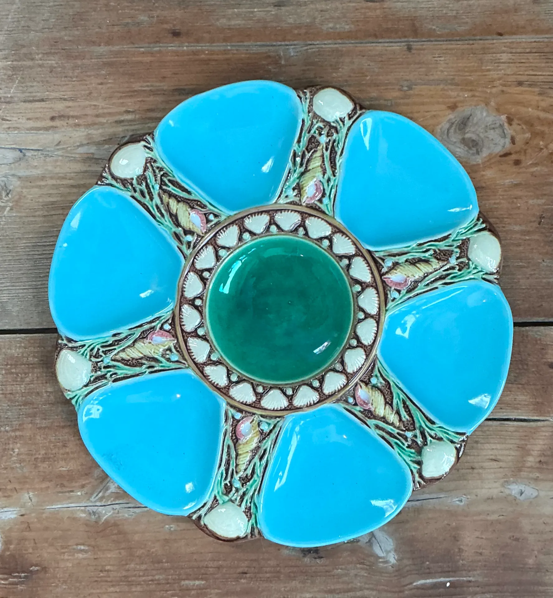 Vintage Minton Majolica Turquoise Oyster Plates - Set of Six — additional photo 8