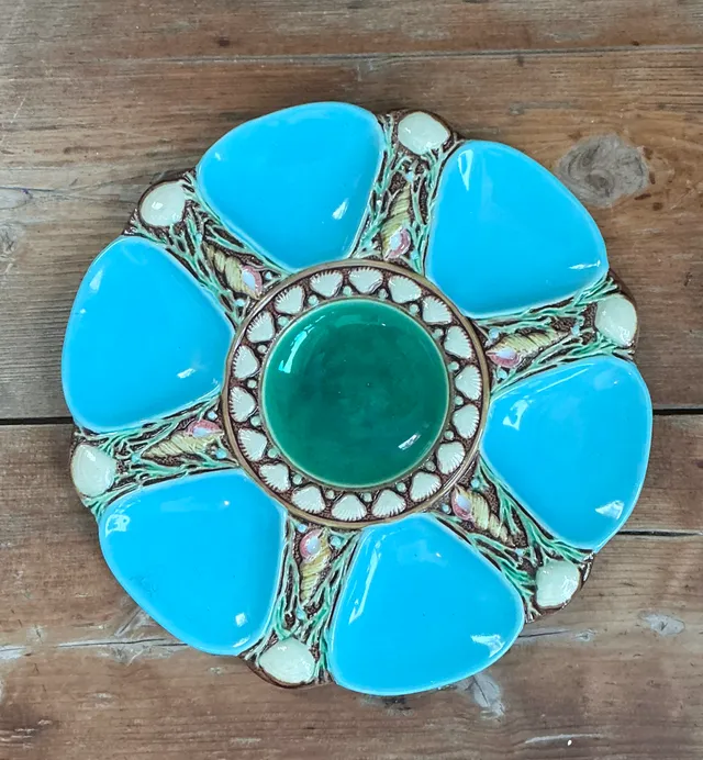 Vintage Minton Majolica Turquoise Oyster Plates - Set of Six — additional photo 8
