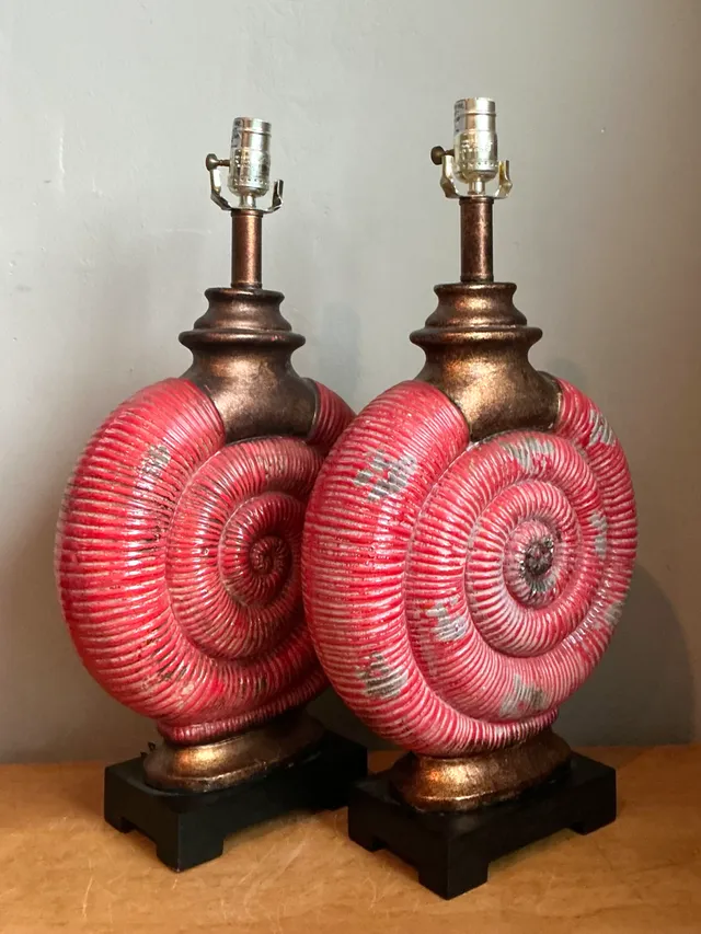 Vintage Red Nautilus Ceramic Table Lamps — additional photo 7