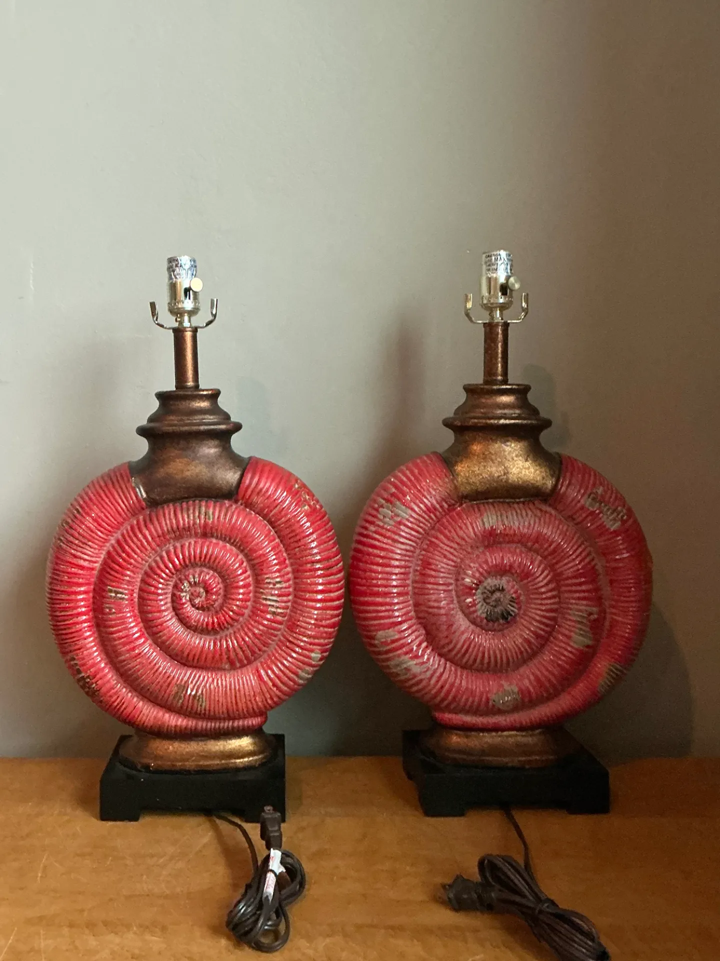 Vintage Red Nautilus Ceramic Table Lamps — additional photo 5