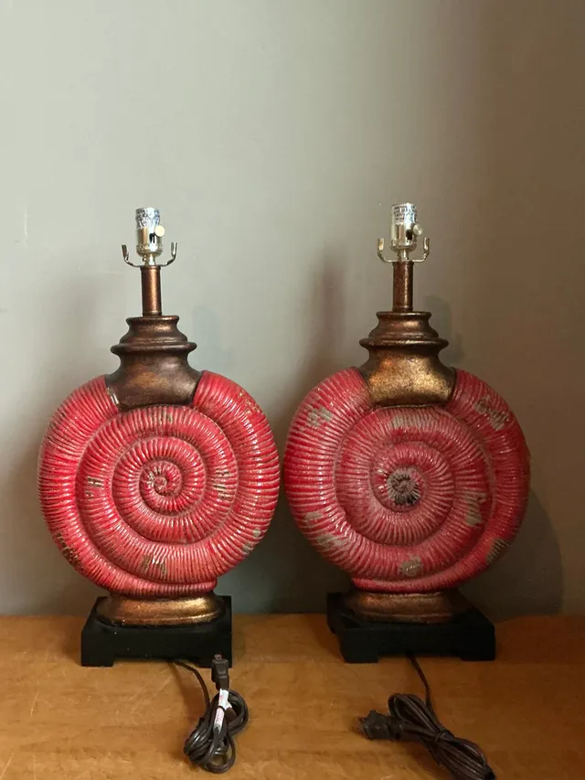 Vintage Red Nautilus Ceramic Table Lamps — additional photo 5