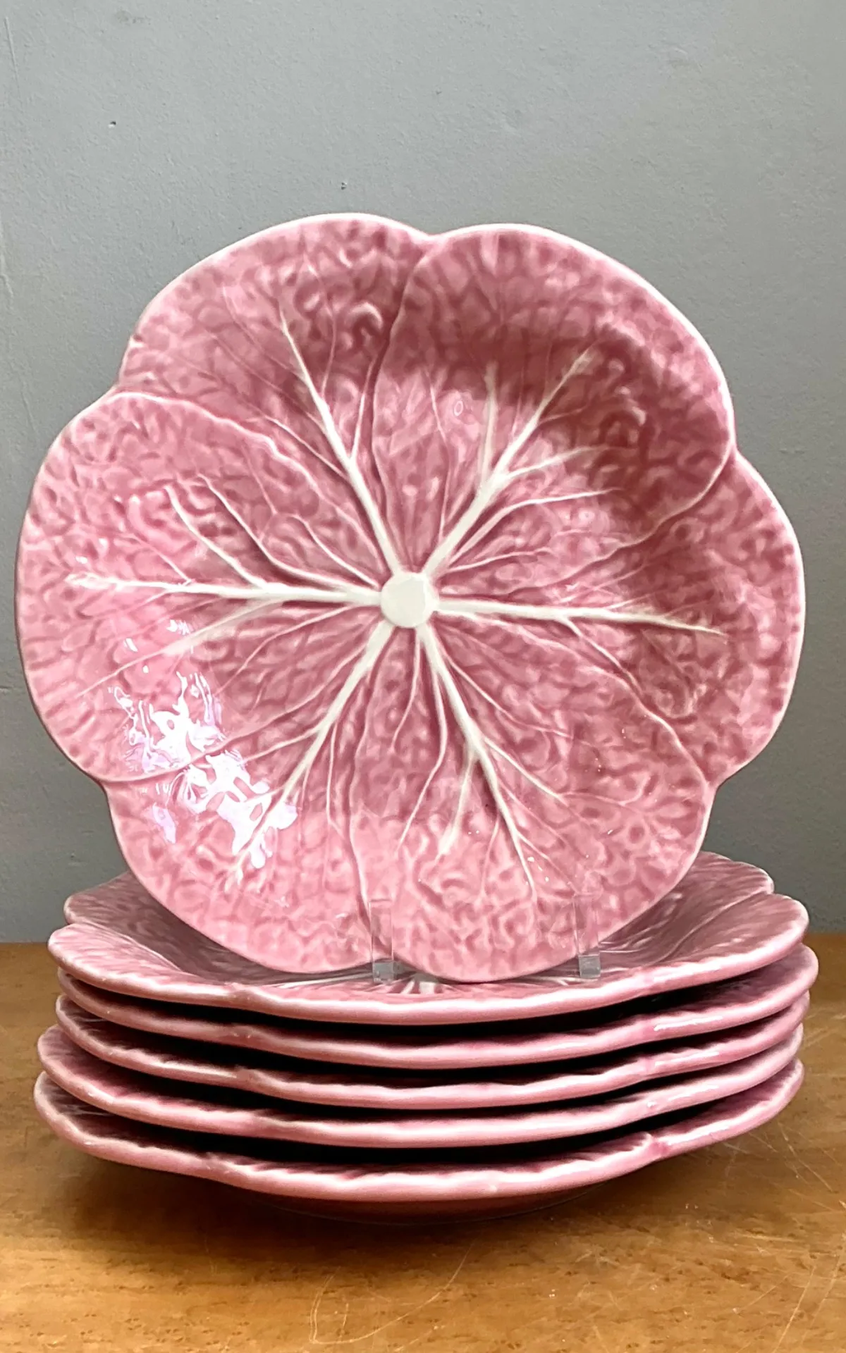 Vintage Bordallo Pinheiro Pink Cabbage Leaf Plates - Set of 6 — additional photo 7