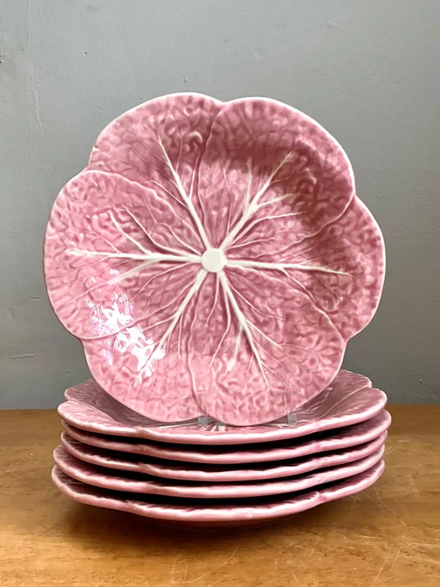 Vintage Bordallo Pinheiro Pink Cabbage Leaf Plates - Set of 6 — additional photo 7