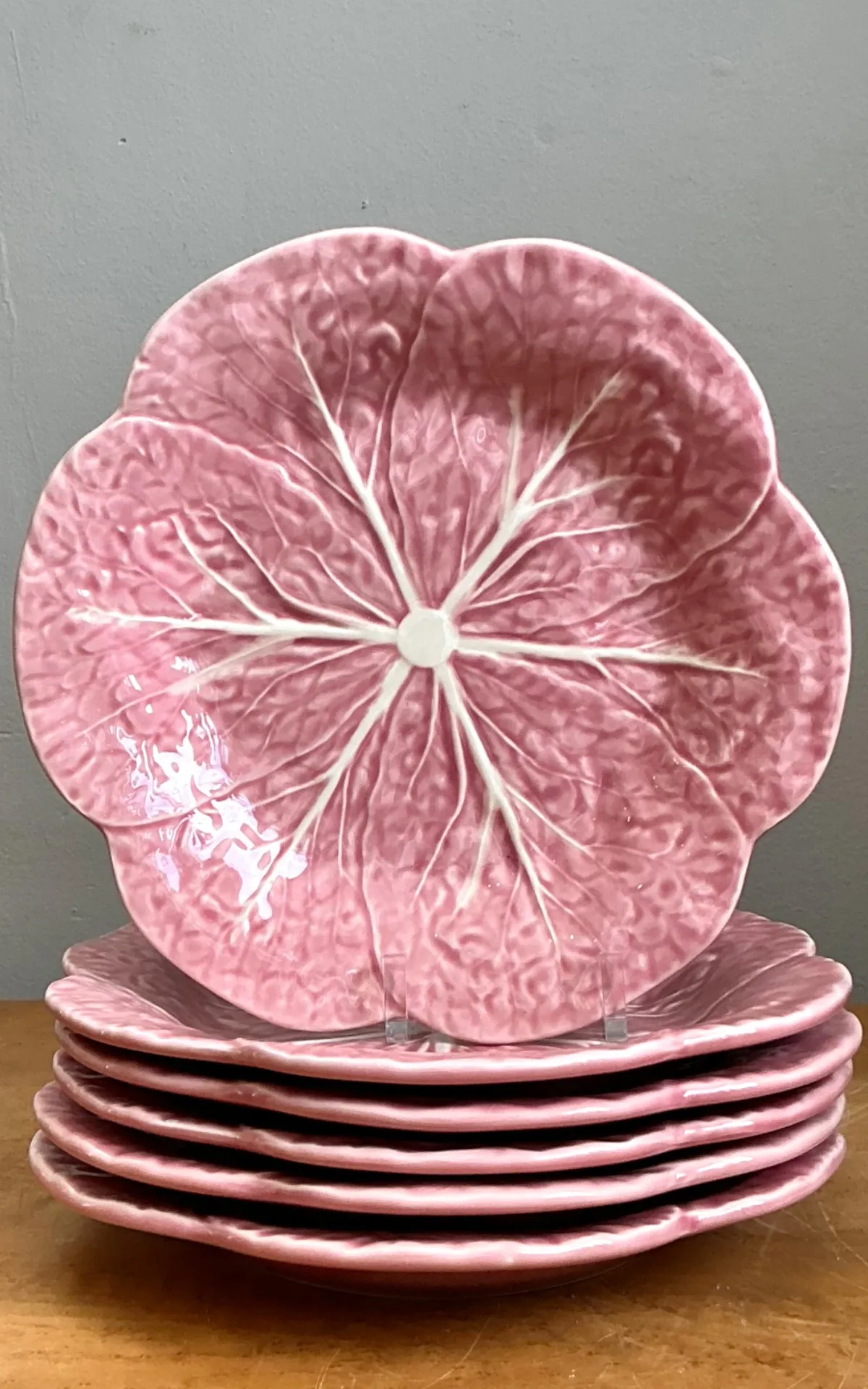 Vintage Bordallo Pinheiro Pink Cabbage Leaf Plates - Set of 6 — additional photo 6