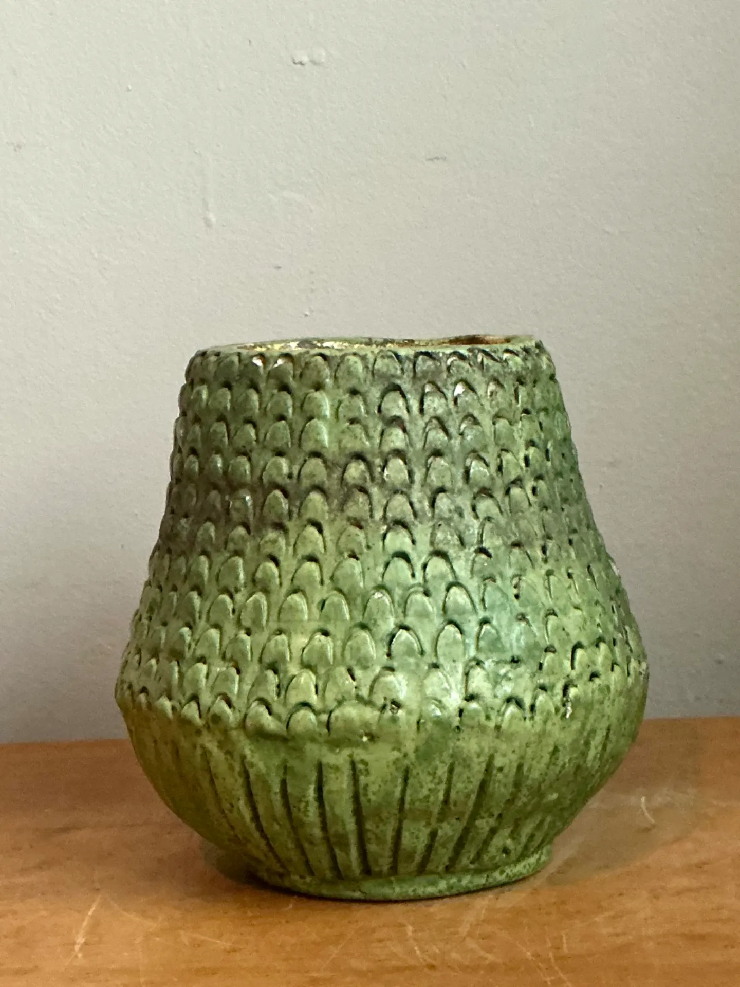 Vintage Green Textured Ceramic Vase — additional photo 6