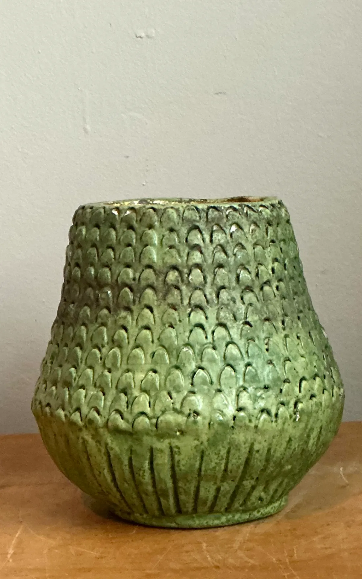Vintage Green Textured Ceramic Vase — additional photo 6