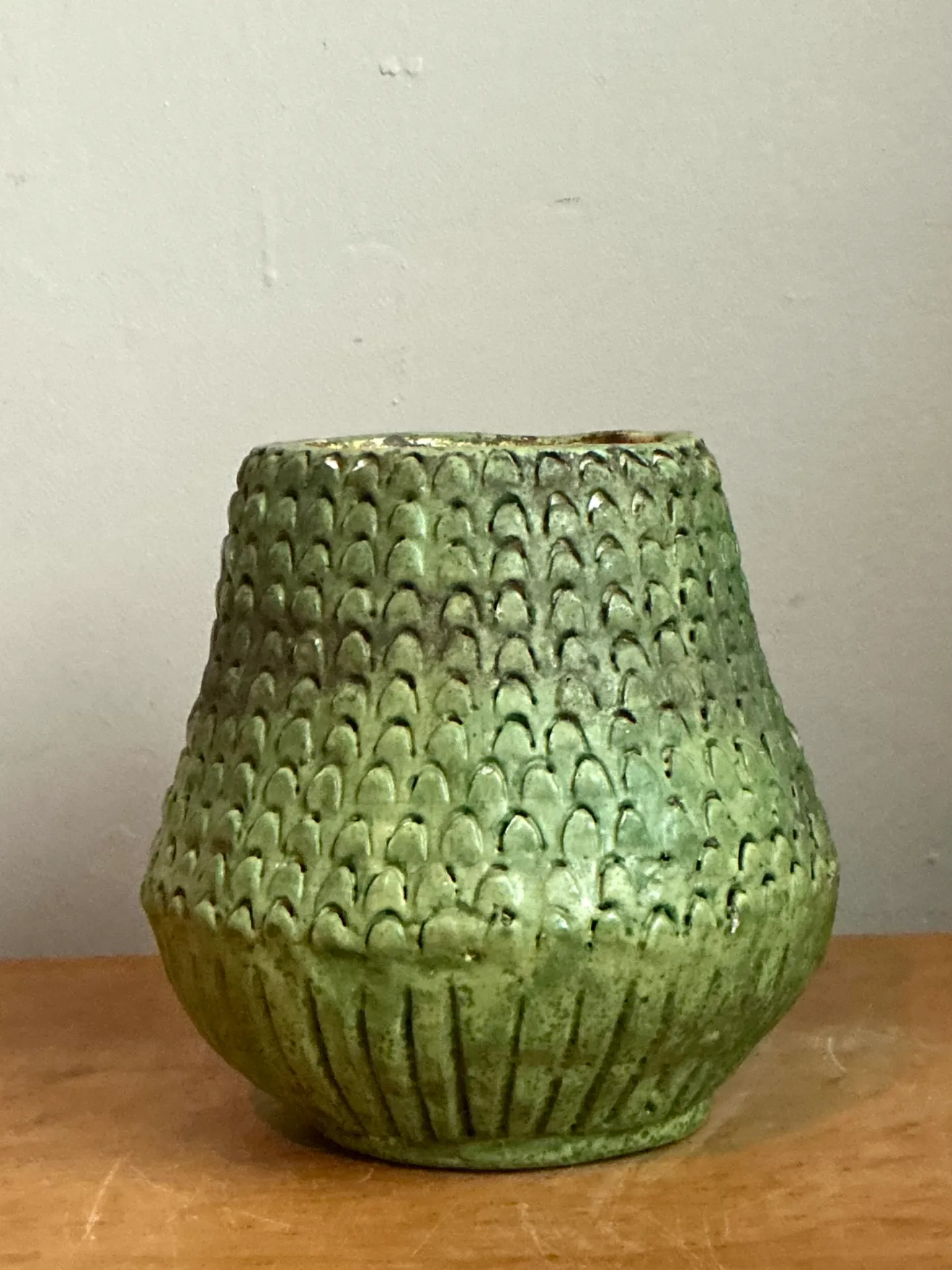 Vintage Green Textured Ceramic Vase — additional photo 1