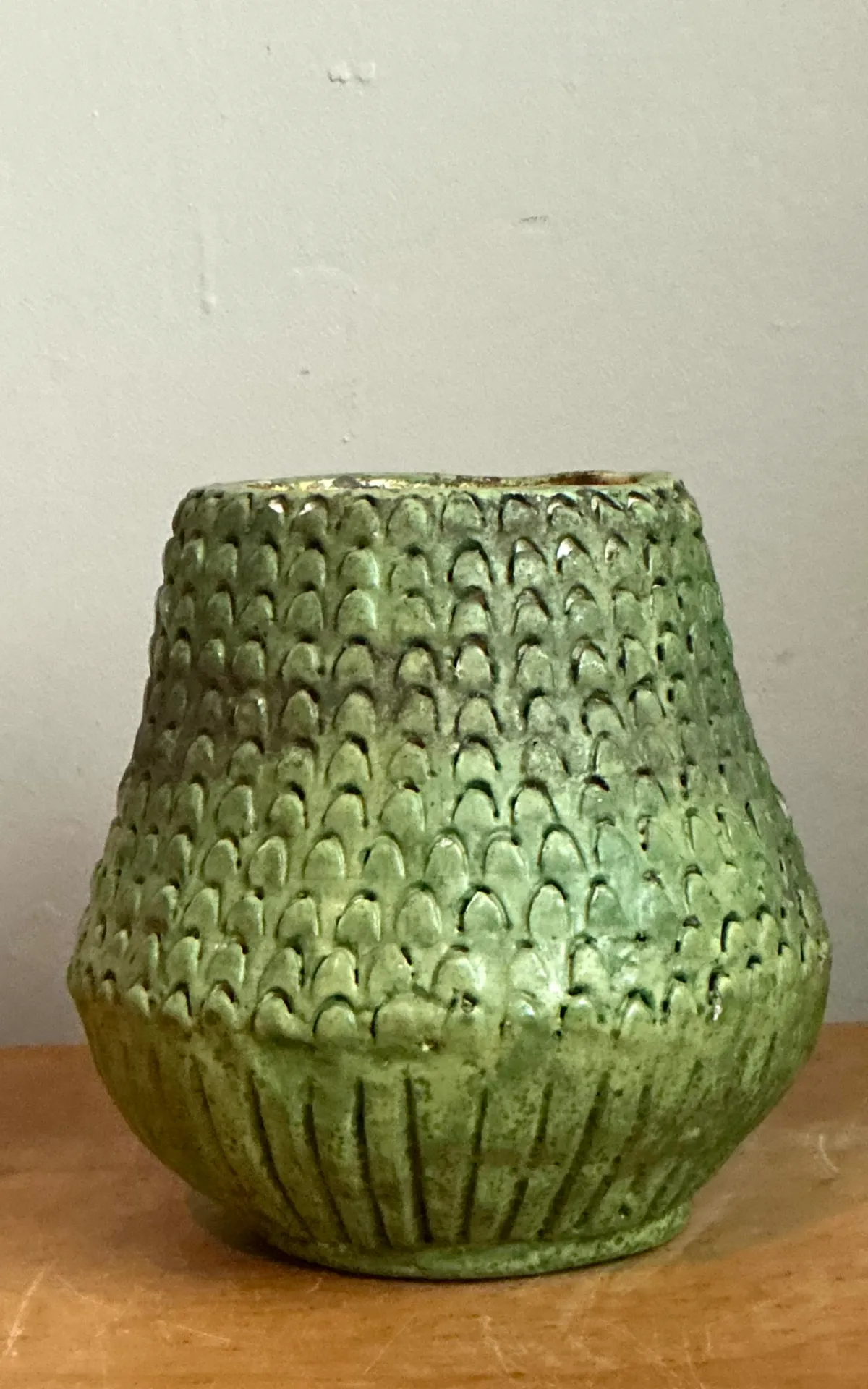 Vintage Green Textured Ceramic Vase