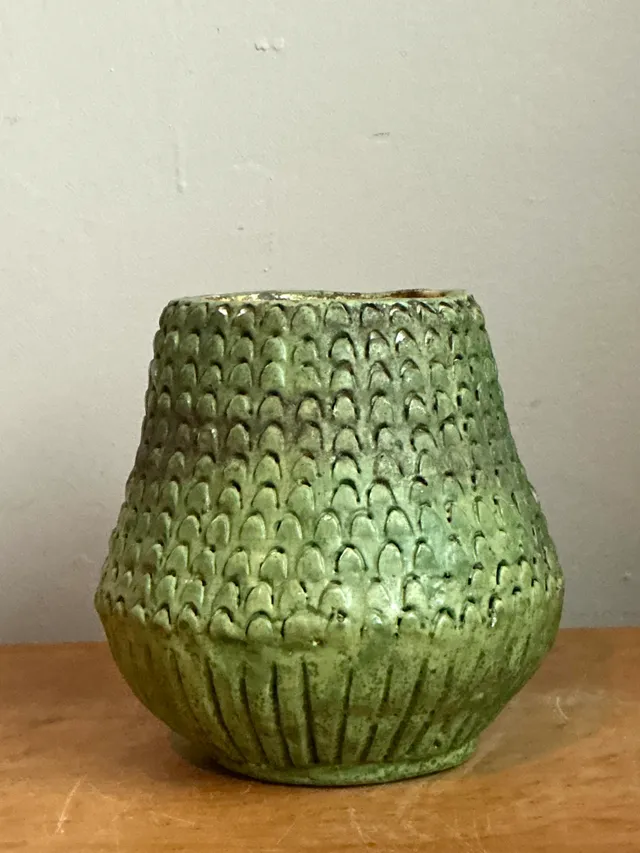 Vintage Green Textured Ceramic Vase — additional photo 1