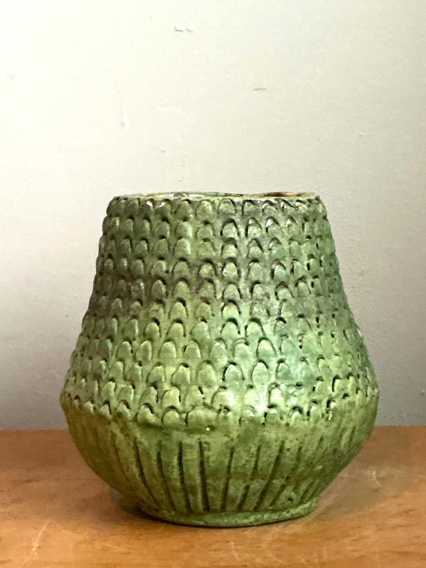 Vintage Green Textured Ceramic Vase — additional photo 8