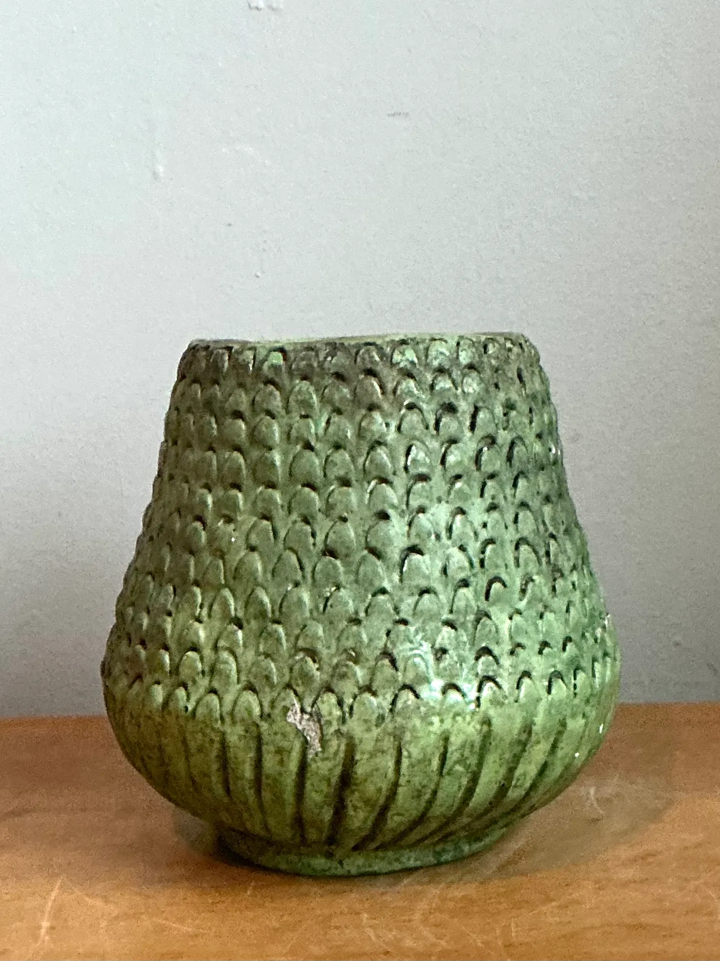 Vintage Green Textured Ceramic Vase — additional photo 4