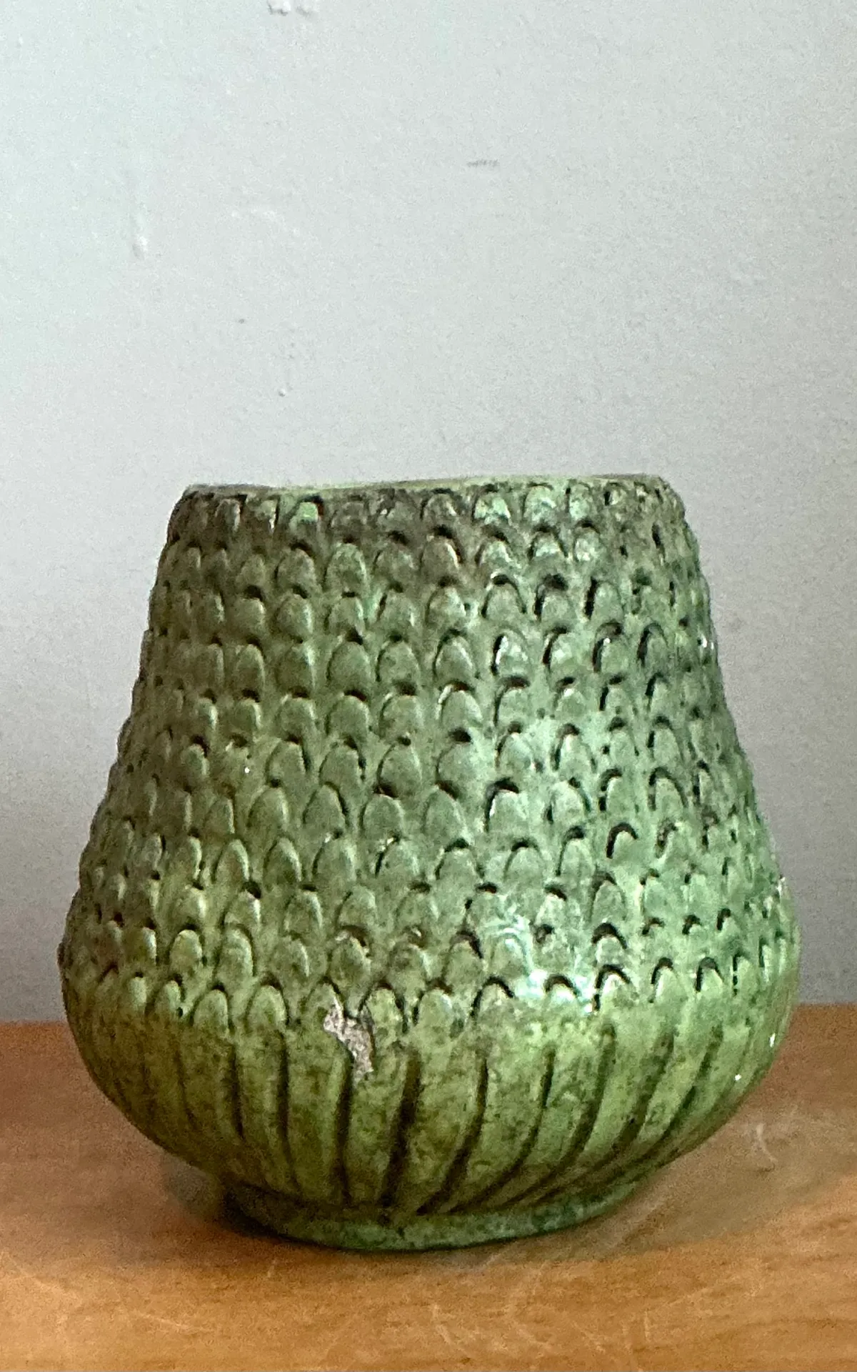 Vintage Green Textured Ceramic Vase — additional photo 4